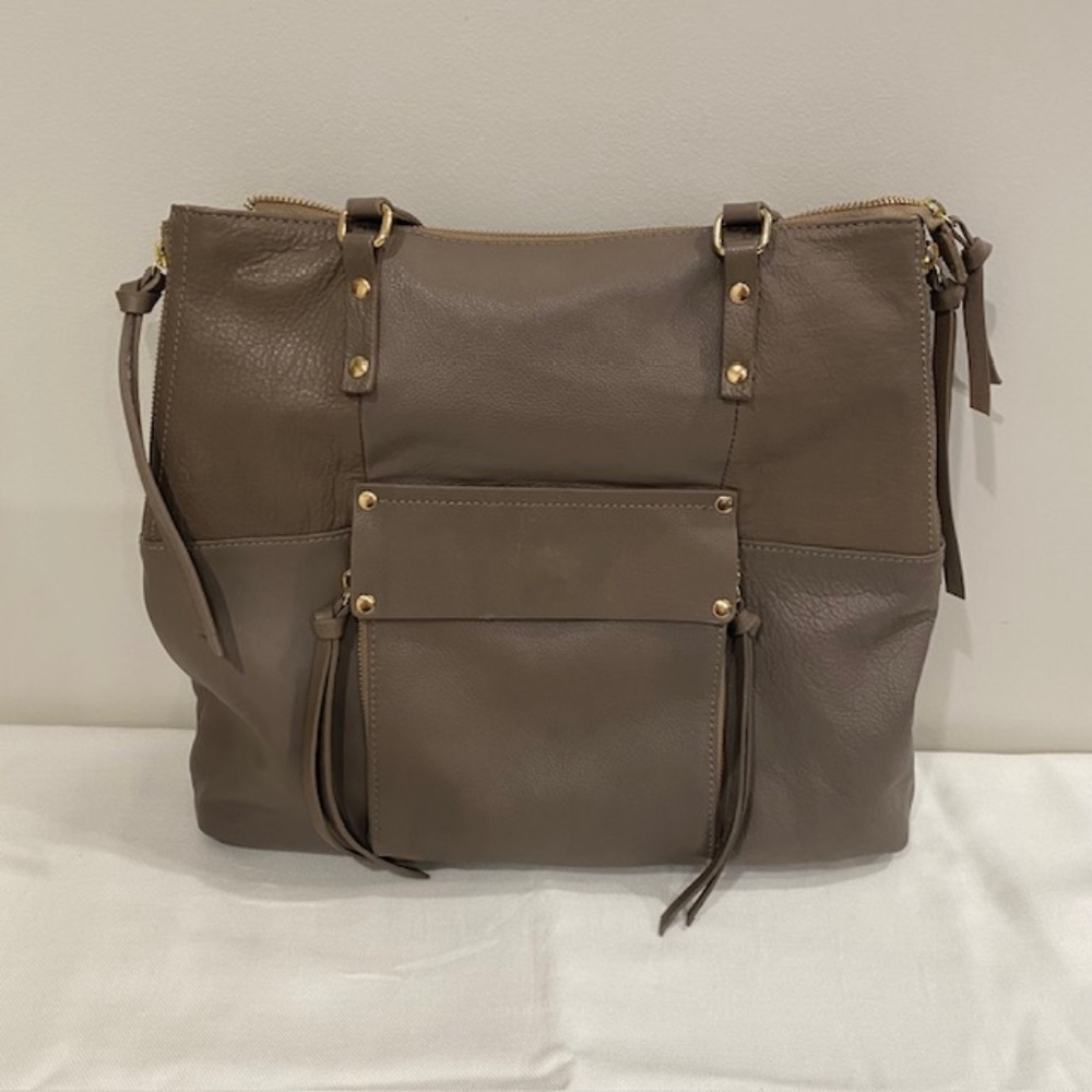 Kooba Everette Large Leather Tote Shoulder Bag Taupe Color